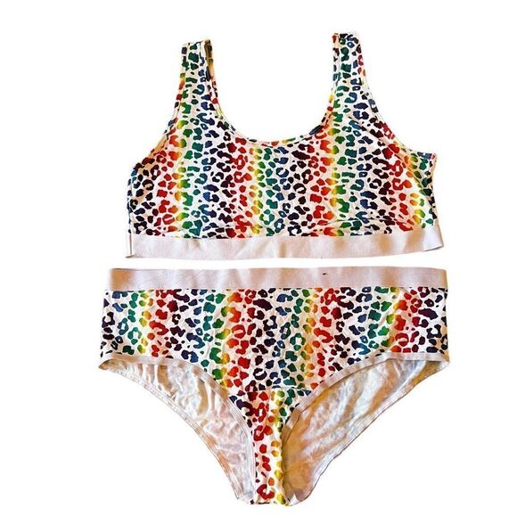 Torrid Curve Women 3 US 3X Rainbow Cheetah Print Sport Bra & 2X Cheeky Panty Set - Picture 1 of 10